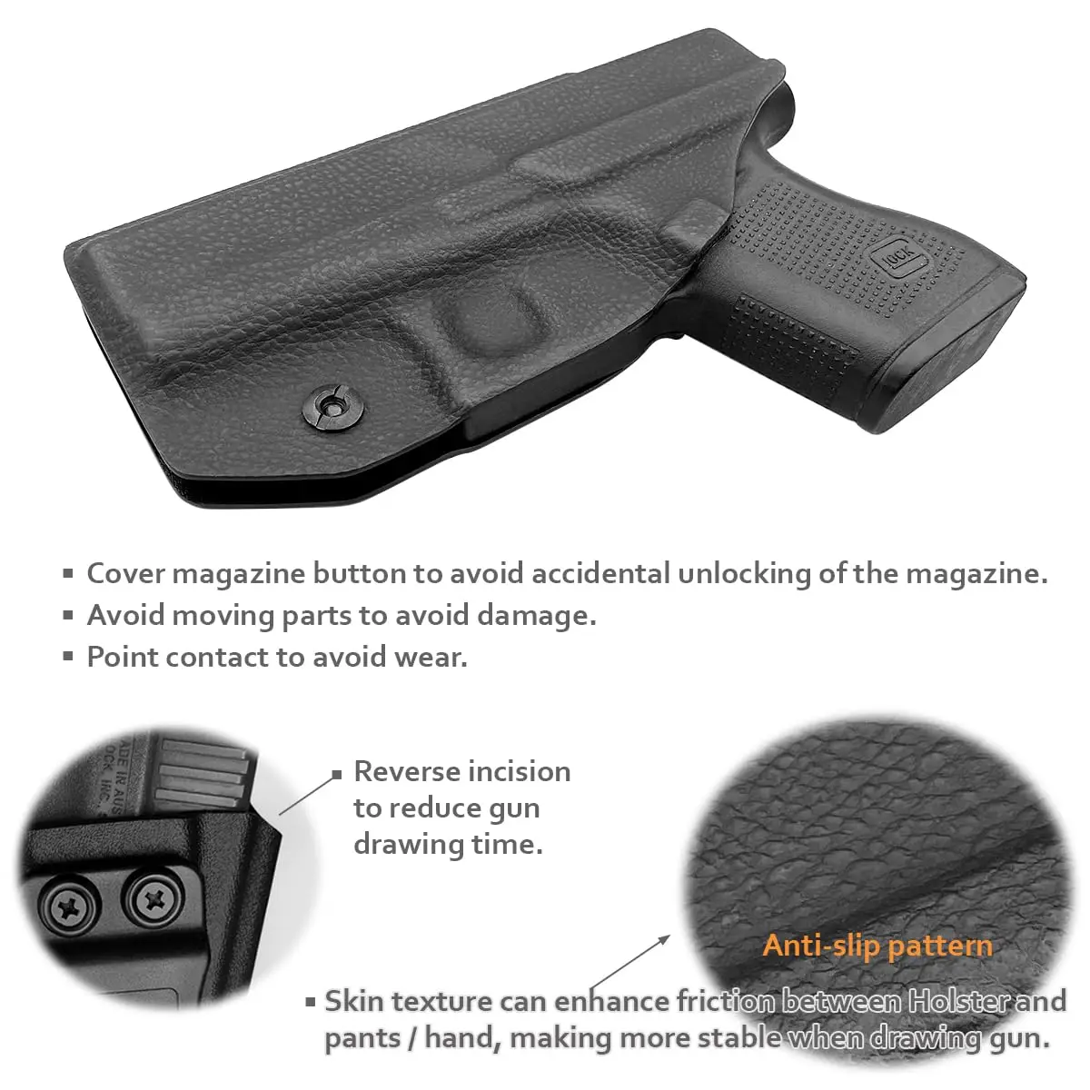 IWB Kydex Holster for for Glock 43 / Glock 43X Dermatoglyph Kydex Holster IWB- Inside Waistband Concealed Carry-Right