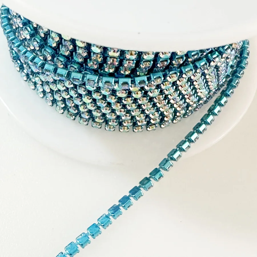9m Crystal AB Rhinestone Cup Chain with Colorful Glass Bottom
