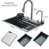 304 Stainless Steel Waterfall Kitchen Sink Large Single Slot Integrated 60X45cm Faucet Set Cup Washer 3Way Pull Out Sprayer Head 2