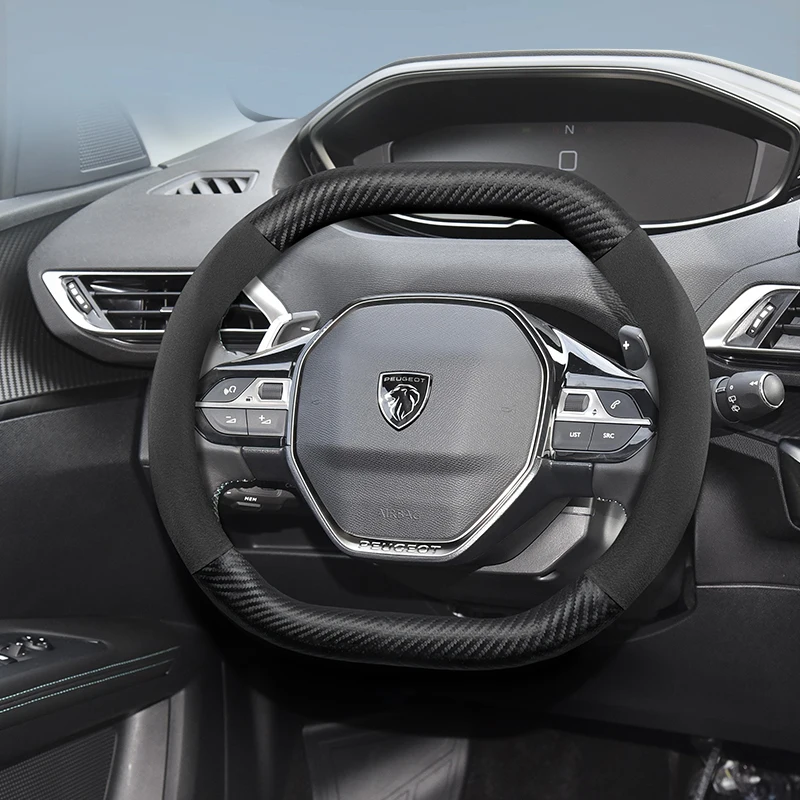 Für Peugeot Wildleder-Lenkradbezug aus Kohlefaser, passend für 206 208, 3008, 308, 207 307, 2008, 508, 5008, 407, Partner 106 107 Expert Boxer
