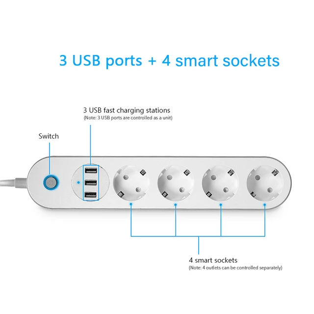 Regleta Wi-Fi inteligente de 4 salidas y triple cargador USB - SHOME-300 -  MaxiTec