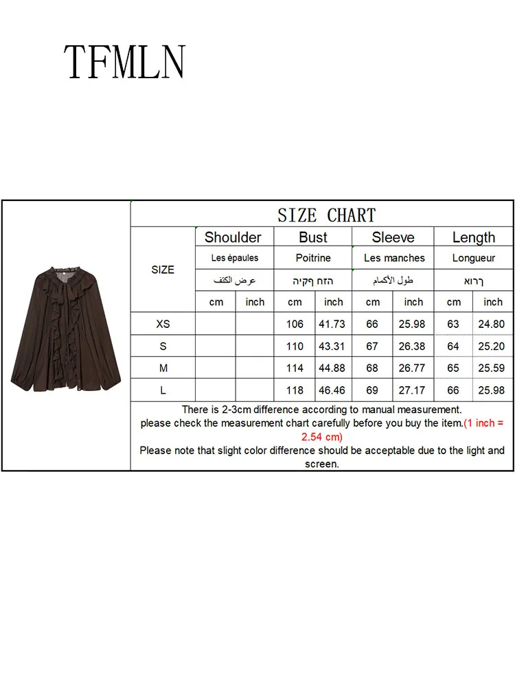 2026 Spring SummerOffice Ladies Loose Layered Blouses Elegant Women Long Sleeve Translucent Tops Single Breasted Ruffles Shirts