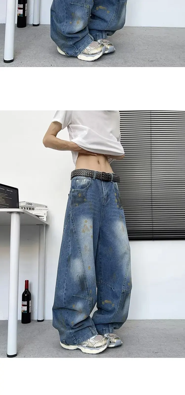 2025 Trashy Y2K Mode Distressed Washed Blue Baggy Jeans Hosen für Männer 90er Jahre Vintage Kleidung gerade Denim Hosen Ropa Hombre – Detail 8