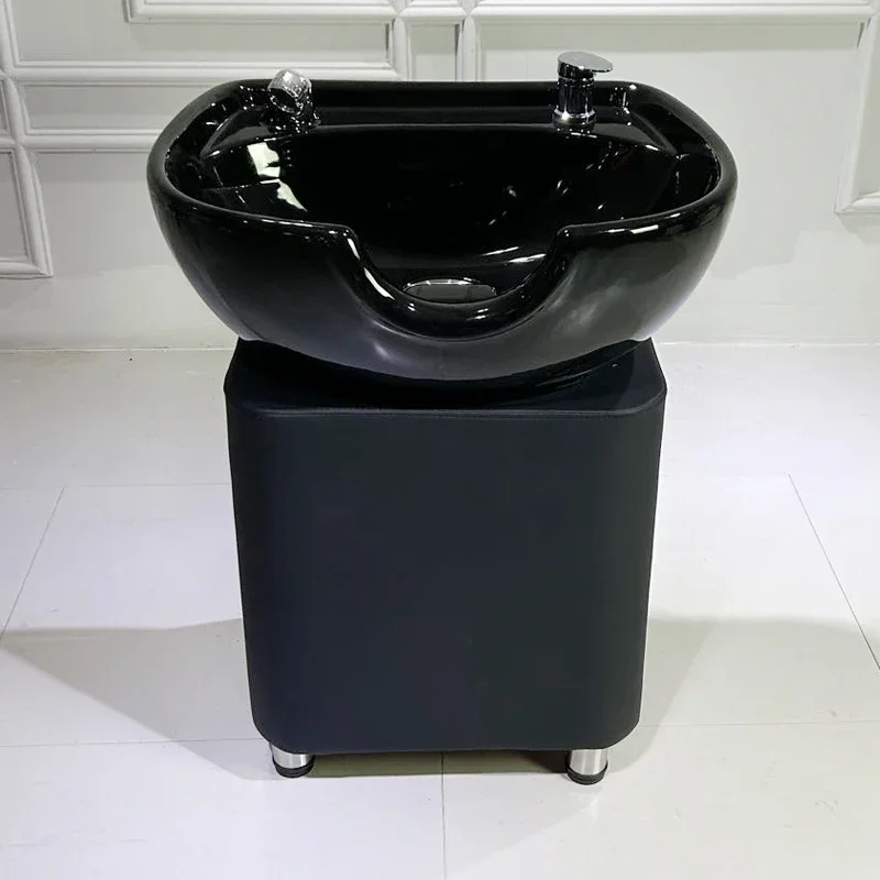 Vertical Shampoo Bed Hair Salon Barber Shop Seated Shampoo Basin Flush Basin Column Base Ceramic Basin Accessories Washbasin 3