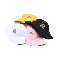 Rainbow Embroidered Fisherman Hat Women's Sun Protection Caps Foldable Travel Sunscreen Hat Student Bucket Hat Men Panama Hat