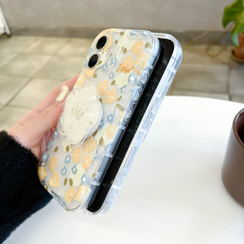 Flower Quicksand Grip Tok Holder TPU Soft Wave Phone Case