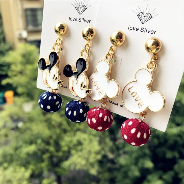 Disney Mickey Mouse Sterling Silver Hoop Dangle Crystal Earrings : Target