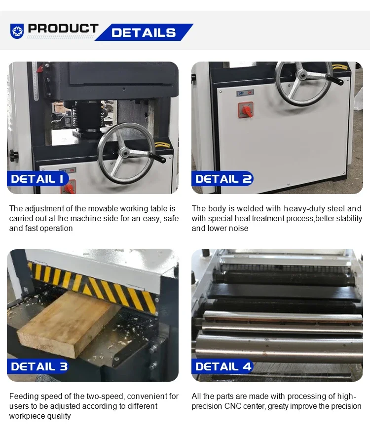 1 Full Automatic High Speed Heavy Duty Press Wood Planer 2 Knife Planer Helical Head Double Sided Thickness Wood 5