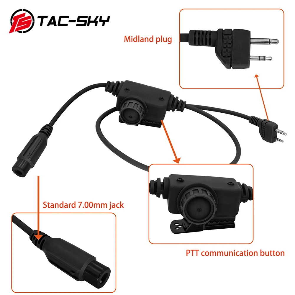 TS TAC-SKY PTT Tactical Headset Accessory RAC PTT Adapter for Tactical Communication Radio Walkie Talkie Shooting Headset