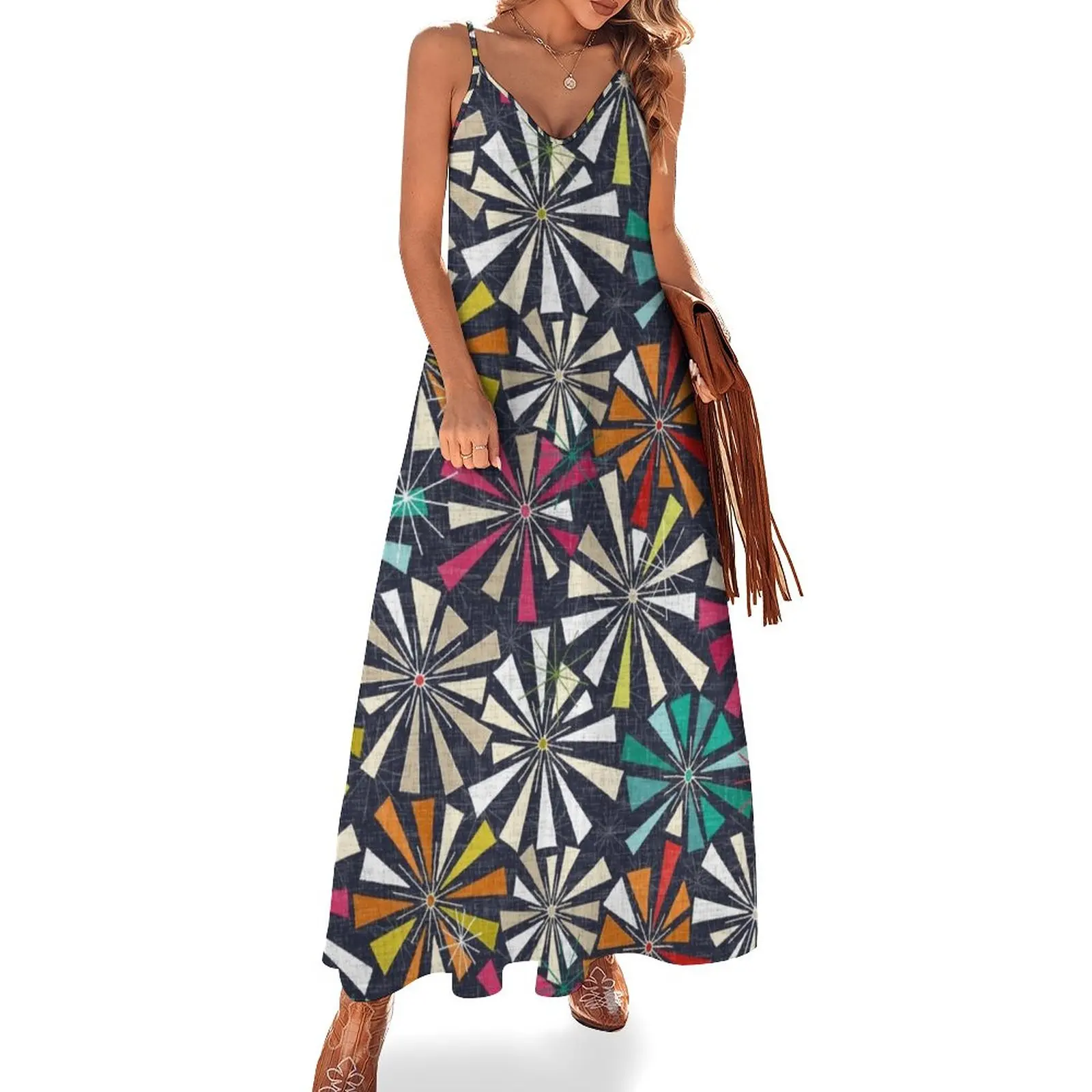 

fireworks cobalt Sleeveless Dress Women's summer long dress Women's summer skirt