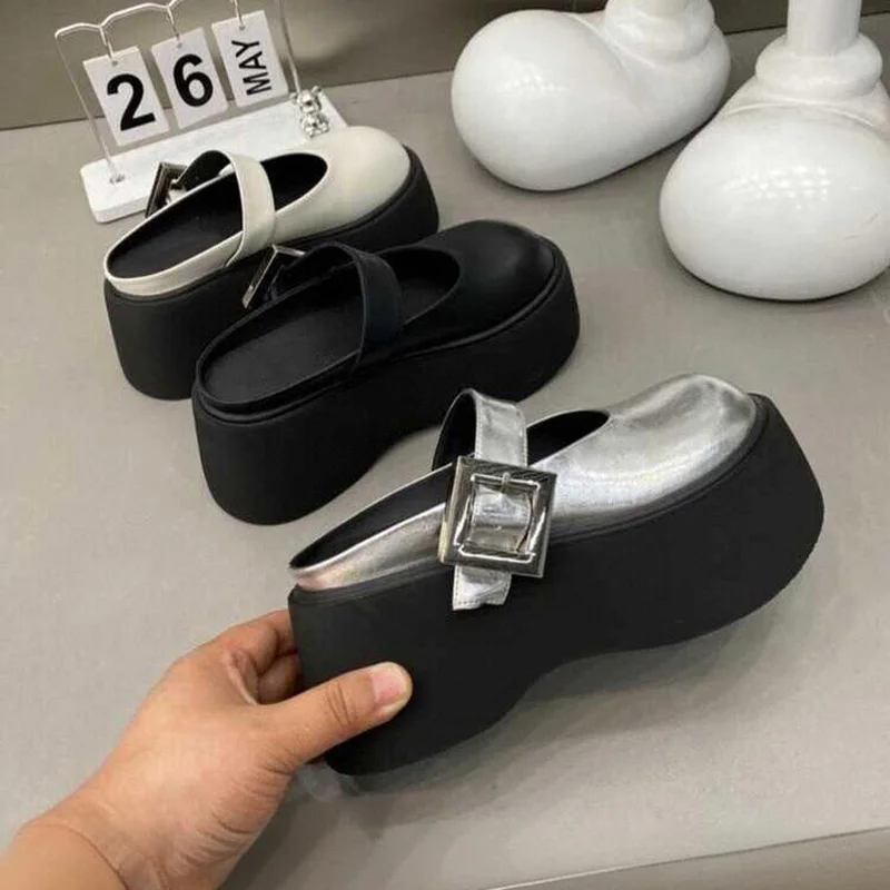 

Мюли женские на массивной платформе, уличные тапочки без застежки, плоская подошва, тапочки в римском стиле, лето 2024