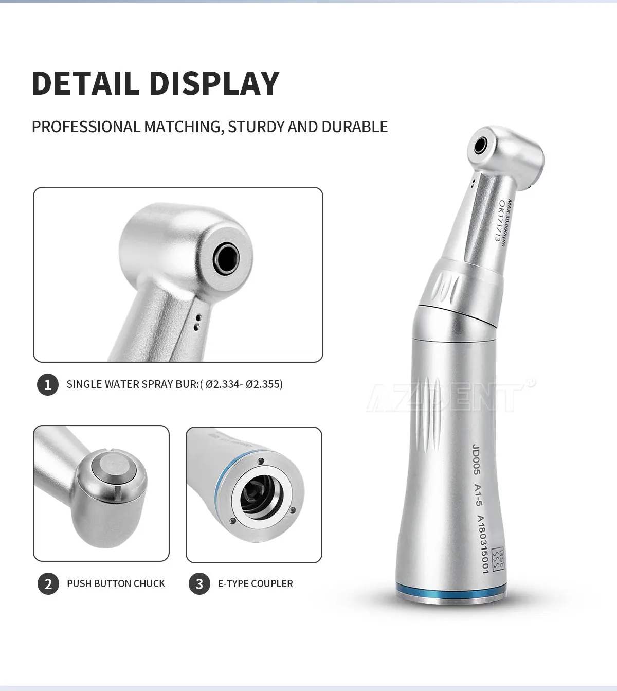 1 STÜCK AZDENT Dental Contra Winkel Internes Wassersprührohr Push Button Low Speed Handstück Luftmotor 4 Löcher Zahnklinik Werkzeug – Detail 3