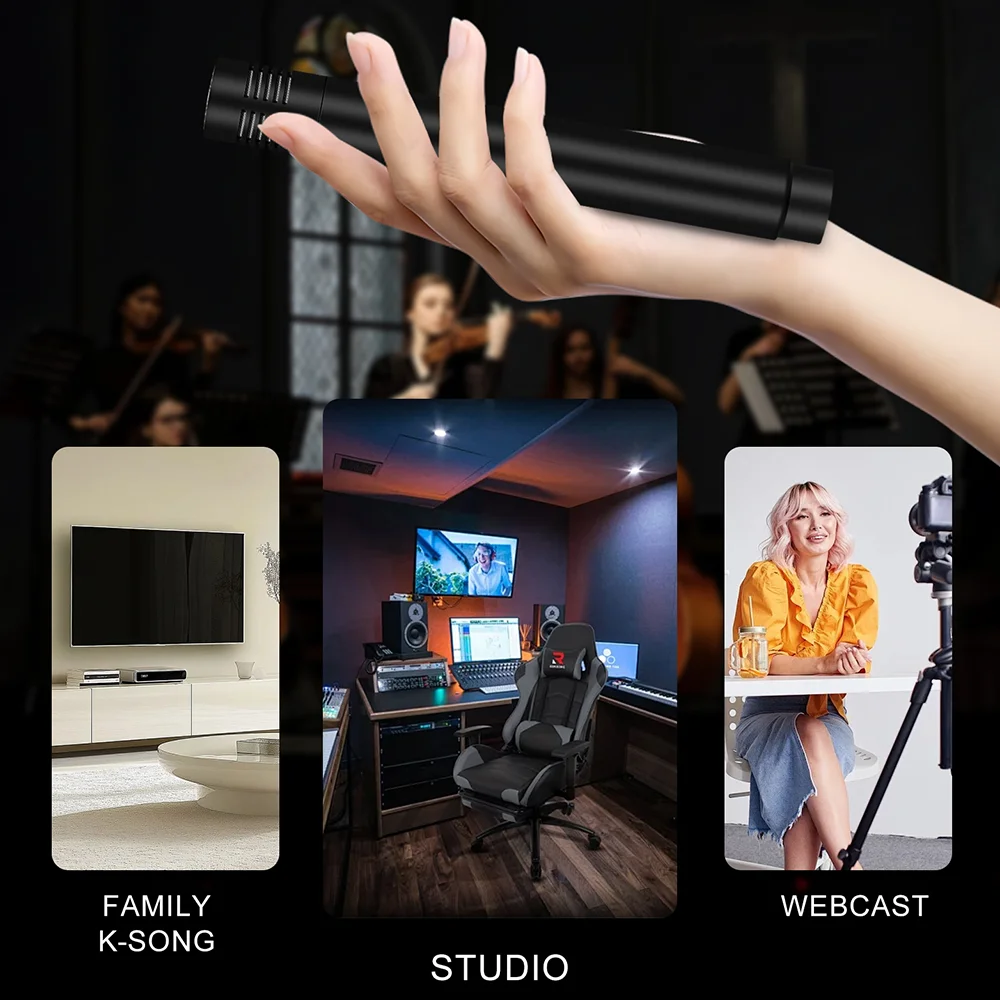 C02 One Pair Pencil Condenser Microphone Small-Diaphragm Suspension with Clip Piano Recording Mic Instrument Record Pencil Type