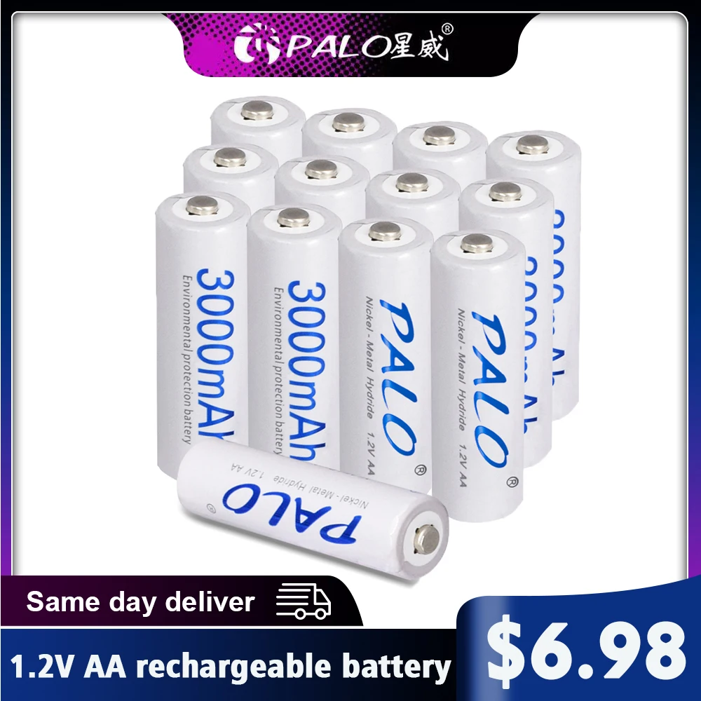 Palo 2-24 Pcs Batteria Aa Ricaricabile 1.2V 3000Mah Aa 2A Nimh Batterie Originali Ad Alta Capacità Batterie Aa Batteria Aa