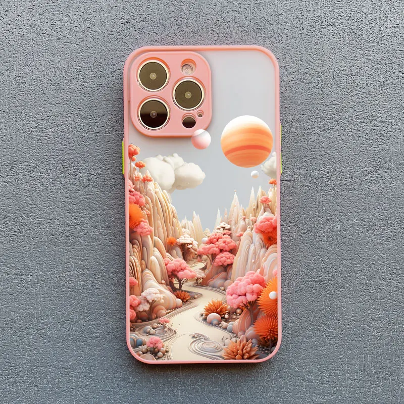 Creative Mountains Landscape Pink Shockproof Phone Case Cover