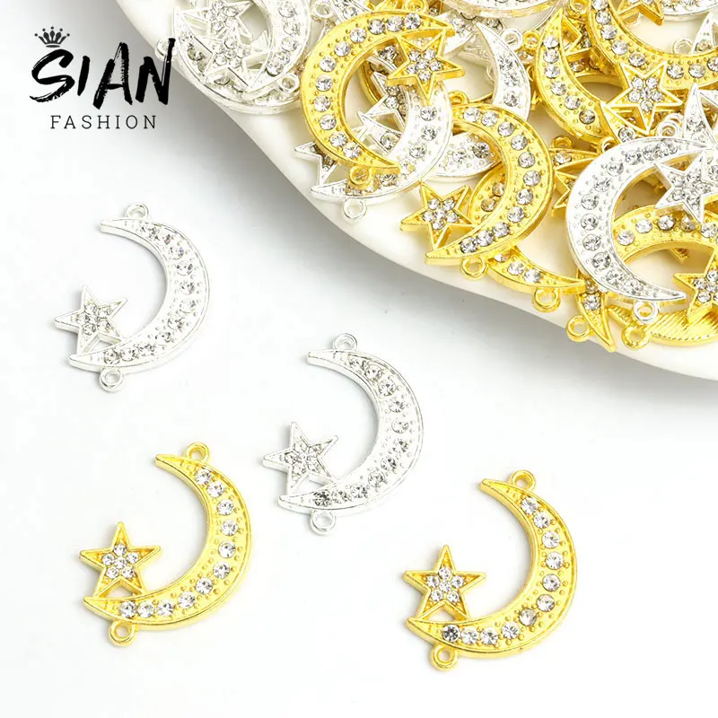 

10pcs Crystals Rhinestone Moon and Star Connectors Muslim Charms Fashion Arabic Ramadan Jewelry DIY Accessories Islamic Pendants