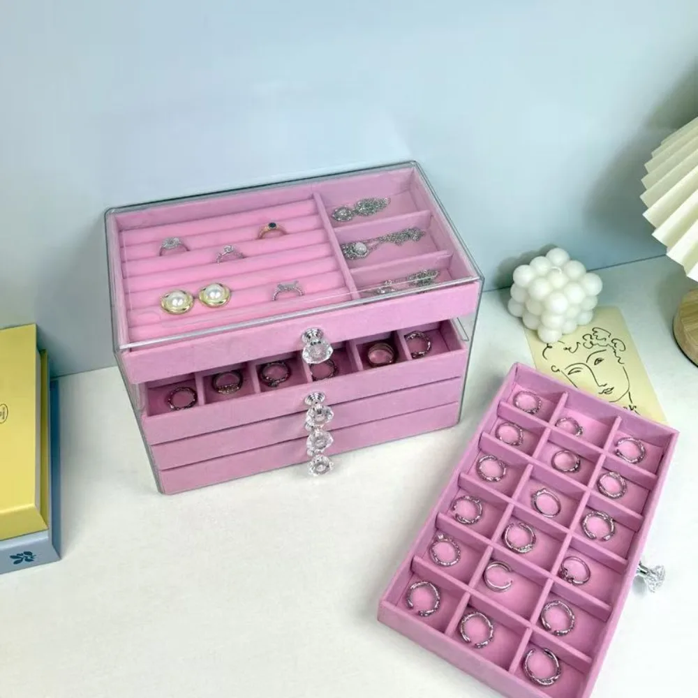New Pink Five-Tier Jewelry Storage Drawer Large Capacity Dust-Proof Earring & Bracelet Organizer Jewelry Display Box