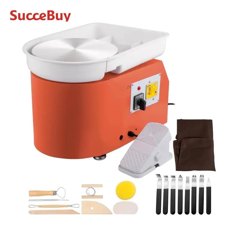 SucceBuy Electric Pottery Wheel Machine 28cm 350W Manual Handle Foot Pedal for School Ceramic Clay Working Forming DIY Art Craft