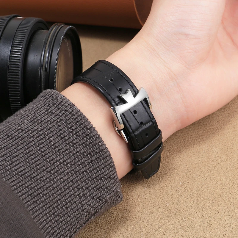 Premium Genuine Leather Watchband with Butterfly Buckle - 25-8mm Convex Interface Cowhide Strap
