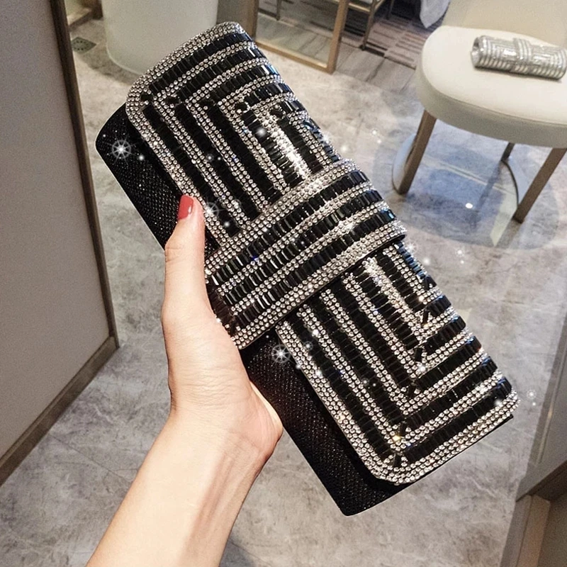 Bolso de mano negro con diamantes de imitación para mujer, bolsa de noche para fiesta, de lujo, Bolso de hombro, ZD1460| - AliExpress