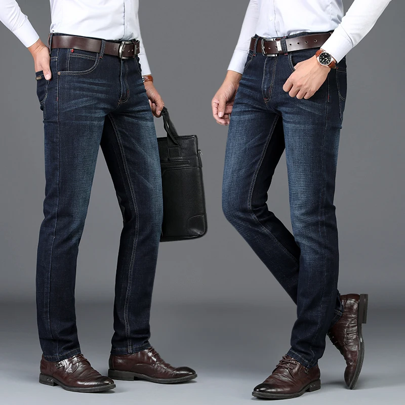 SULEE Brand European American Style Stretch Men Jeans Luxury Men's Denim Trousers Slim Straight Deep blue Gentleman Mens Stretch 3