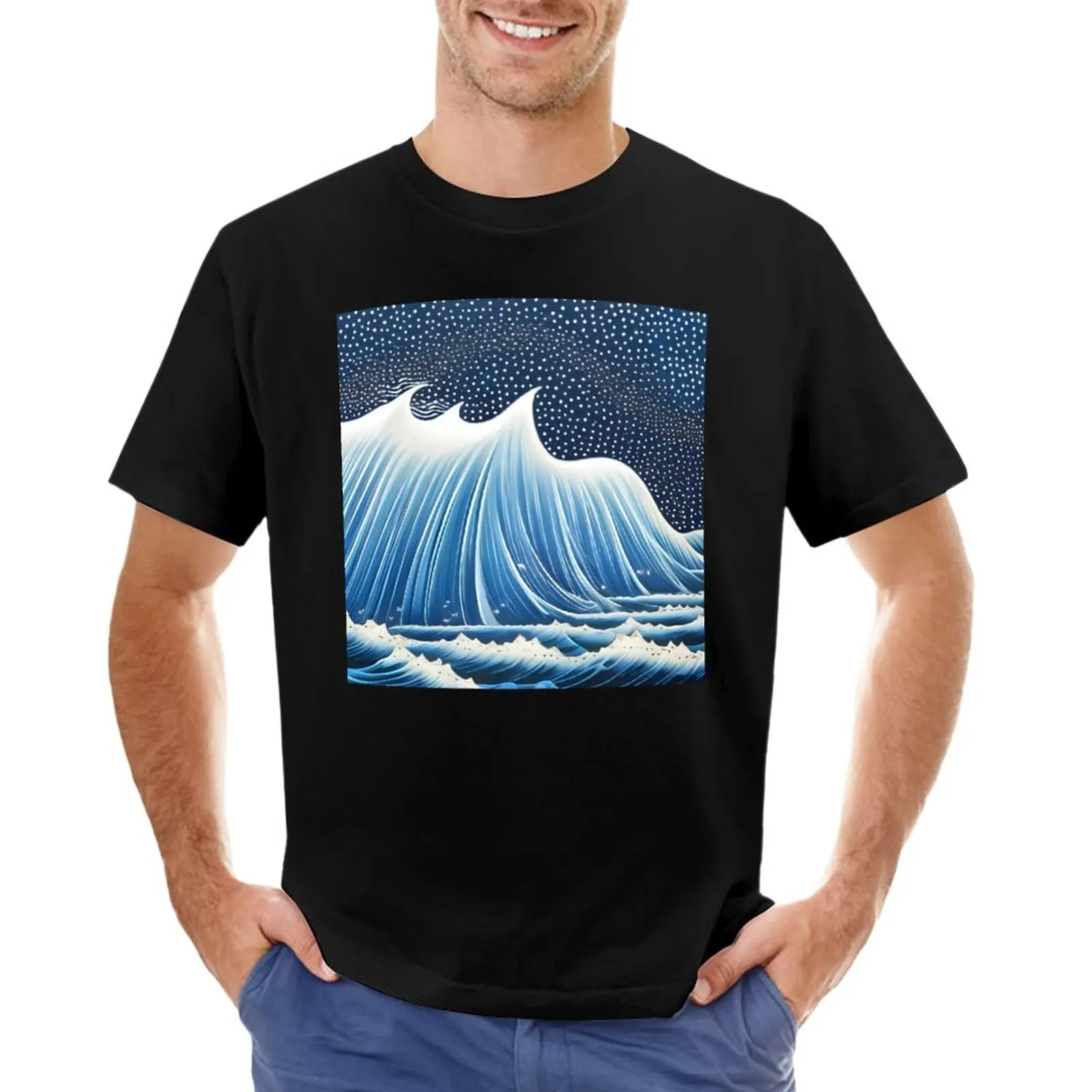 

Surreal night wave, ink drawing, Ai Generated Art T-Shirt sweat shirt plus size t shirts cute tops designer t shirt men