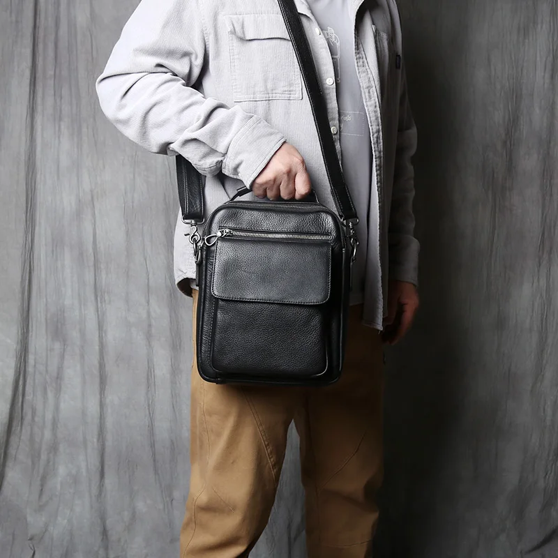 NZPJ  Leather Men Shoulder Bag Natural Cowhide Casual Crossbody Bag Business  Fashion Small Backpack Suitable For 10-inch IPad