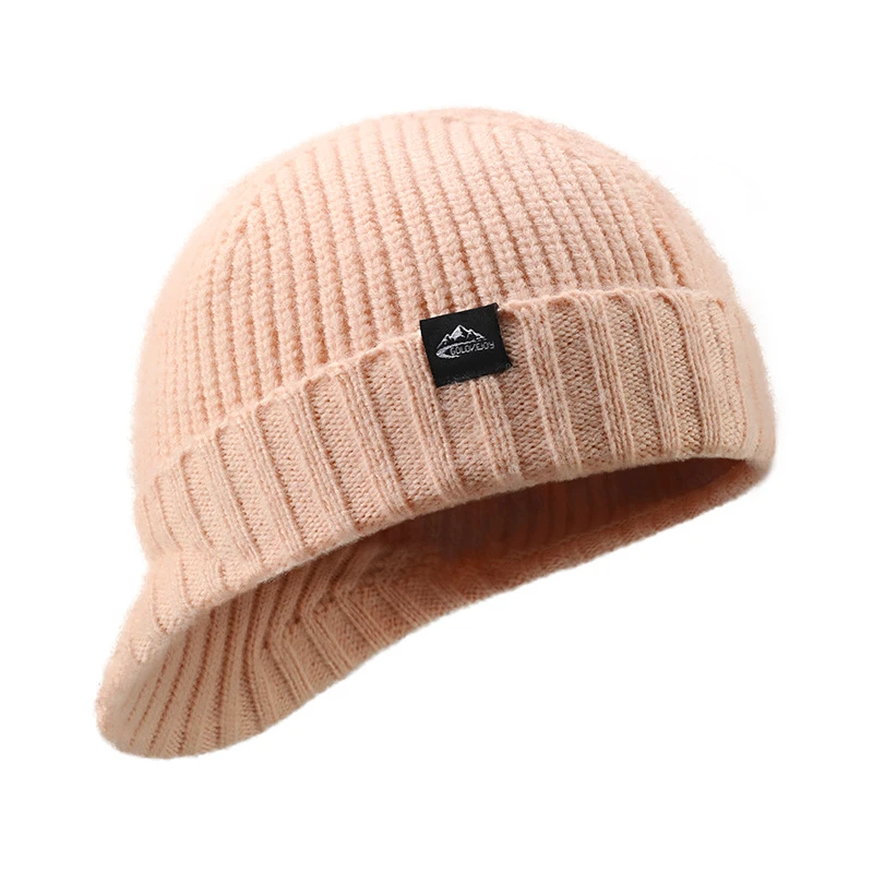 

2023 New Winter Knitted Ski Hat For Men Women Outdoor Riding Windproof Warm Wool Cap Solid With Brim Combed Cotton Hat