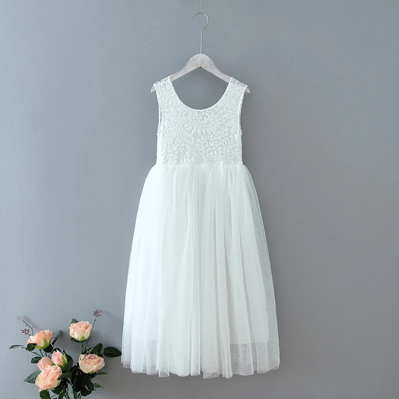 Summer New Girl Princess Dress Eyelash Back Lace Flat Tulle Bohemian Holiday Beach Dress Wedding Party E13843