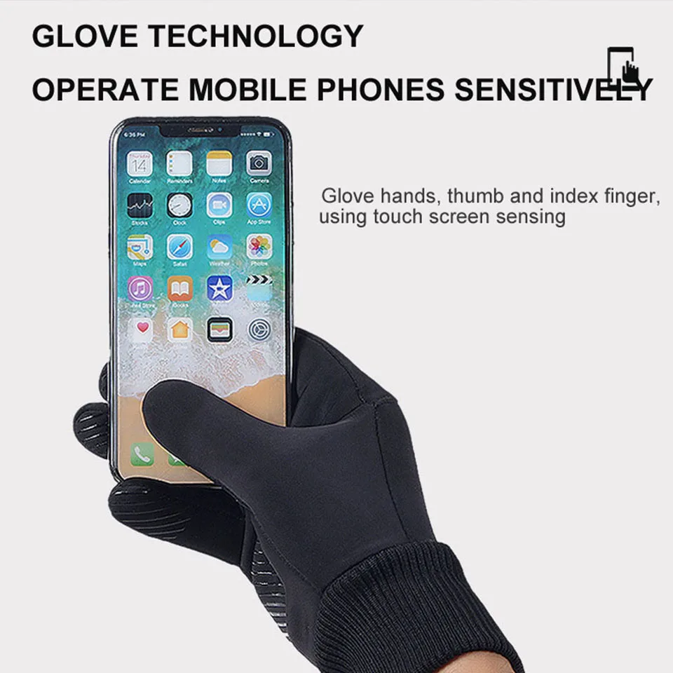 LOOGDEEL Fleece Cycling Gloves Non-slip Thermal Touch Screen Windproof Waterproof Men Skiing Running Bicycle Motorcycle Gloves 3