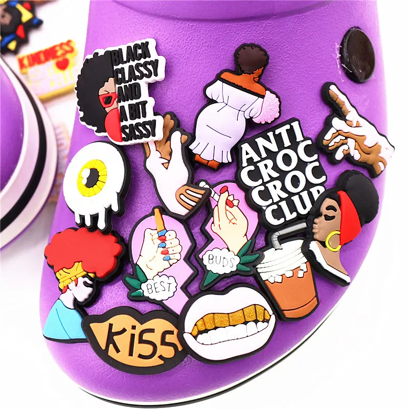 1pc Black Queen PVC Shoe Charm Decorations Best Buds Melanin Poppin Designer Shoes Accessory Clips Fit Kids X-mas Gift