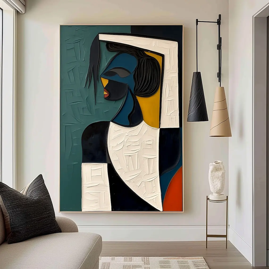 Large Colorful 3D Textured Mural Original Hand-painted Abstract Canvas Painting Picasso-style Oil Painting Modern Wall Art Decor 1