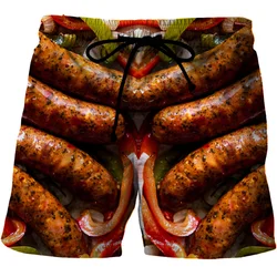 Sausages Food Graphic Beach Shorts Men Short Pants 3D Pizza Printed Elastic Waist Board Trunks Swimsuit Woman 2023 Surf Shorts