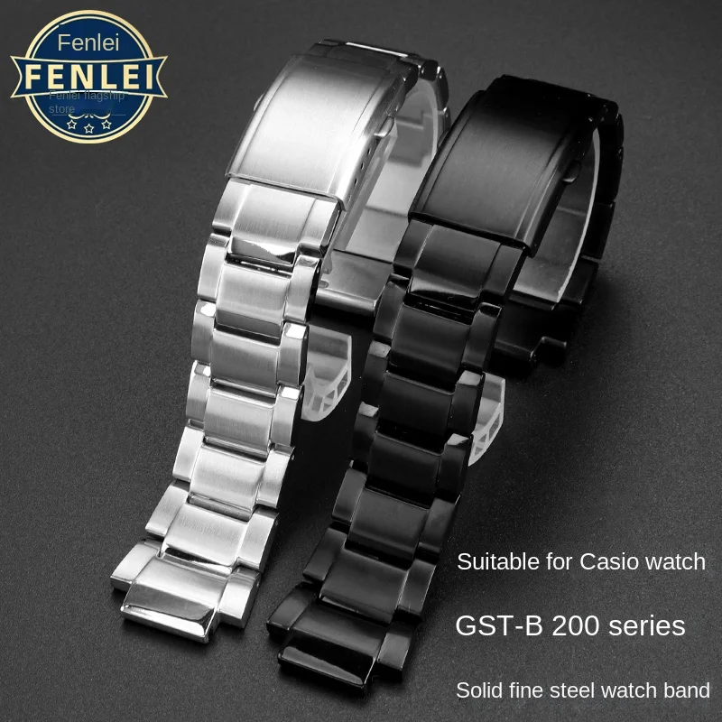 

Soild Stainless Steel Watch strap For Casio G-SHOCK 5608 GST-B200 Men‘s Watch Chain Quick Release Watchband 16mm Bracelet silver