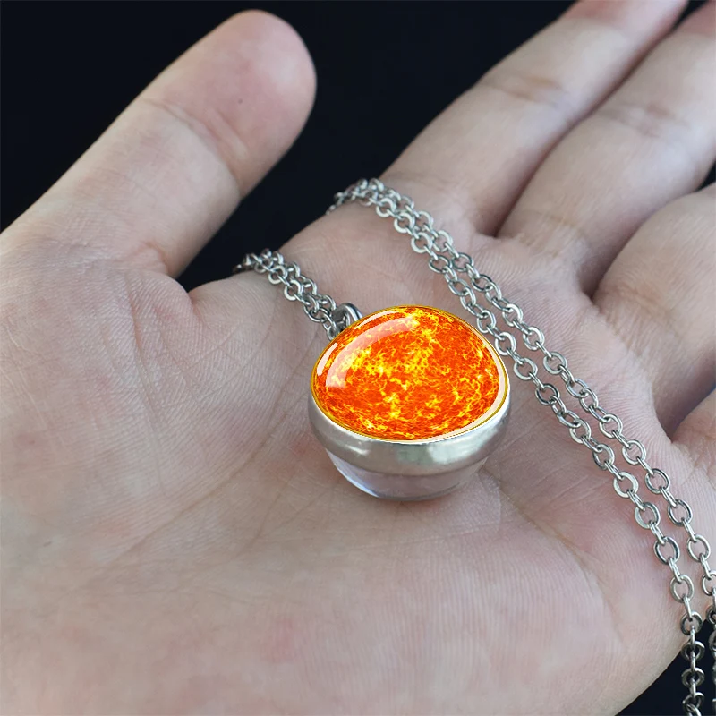 Celestial Galaxy Pendant Necklace – Double-Sided Glass Ball Astronomy Jewelry Gift
