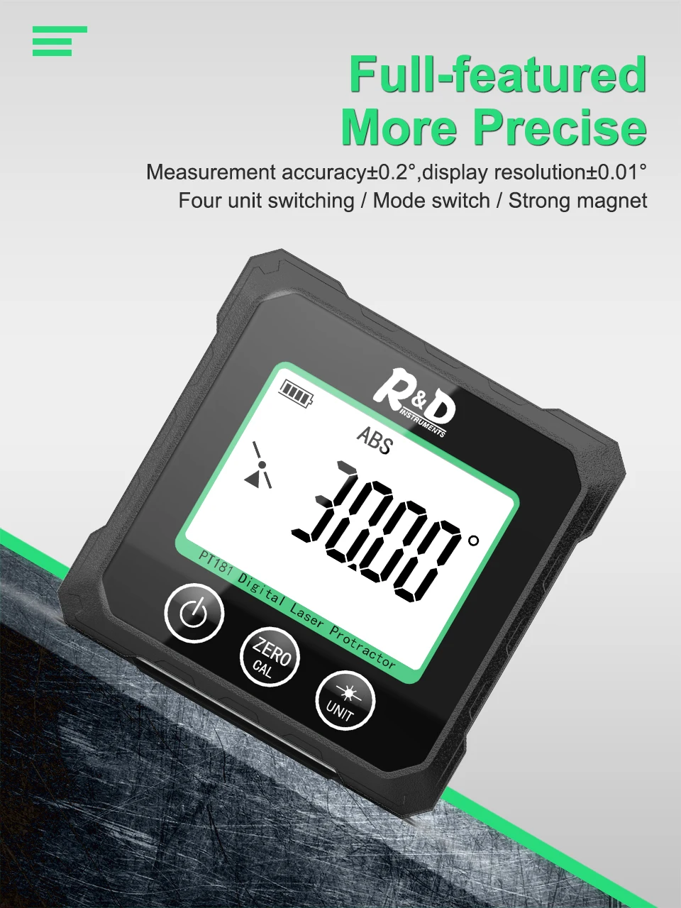 Description Picture 6 of itemR&D PT181 Laser Digital Level Angle Box 360° Mini Measuring Inclinometer With Magnetic Base Electronic 3 in 1 Bevel Protractor