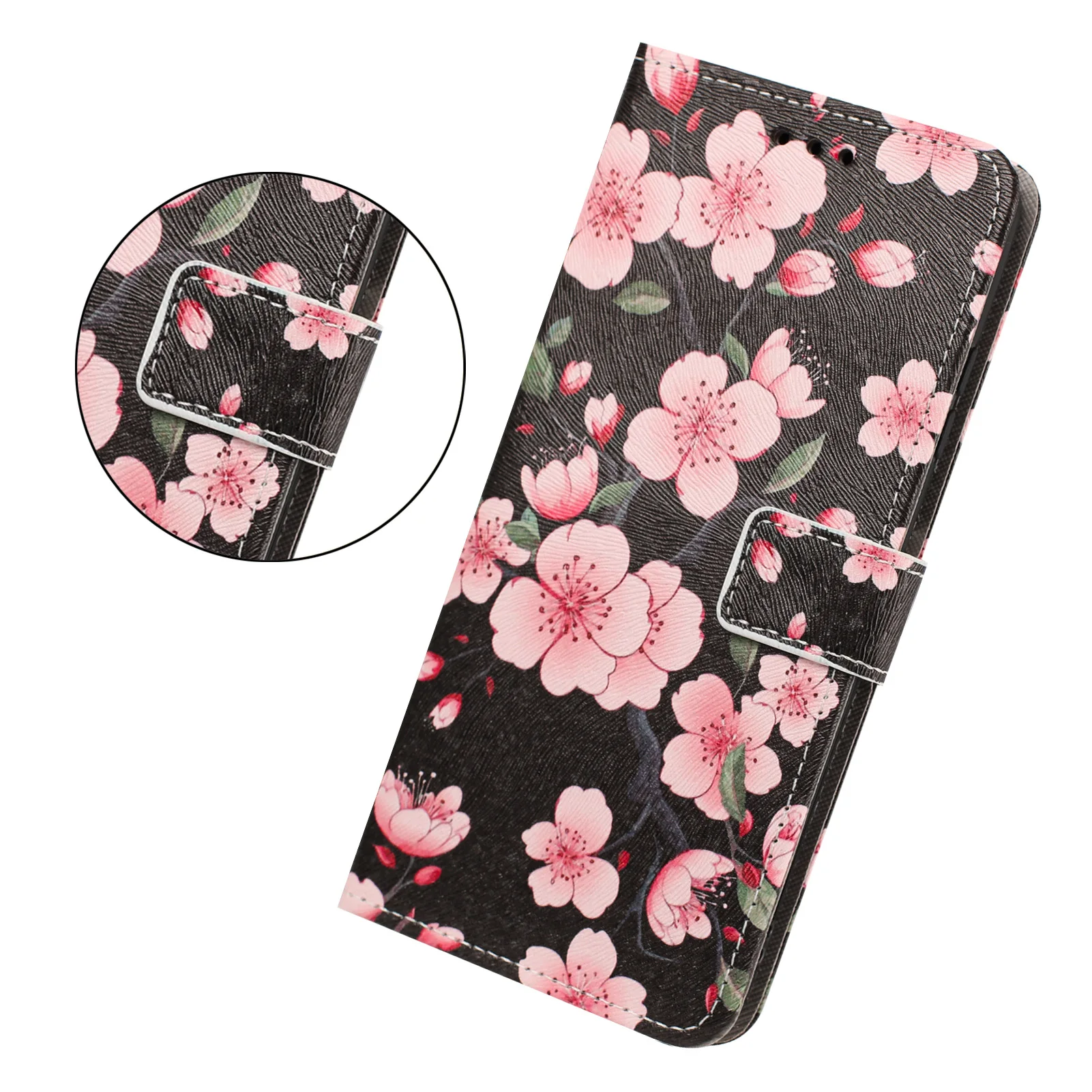 3D Flower Leather Flip Phone Case with Strap