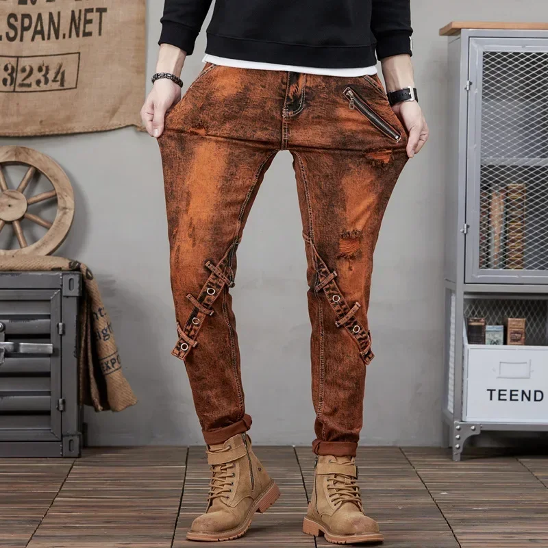

Men Jeans Streetwear Ripped Denim Pants Trend Brand Trousers For Men Casual Destroyed Hole Slim Fit High Quality Pants Big Size