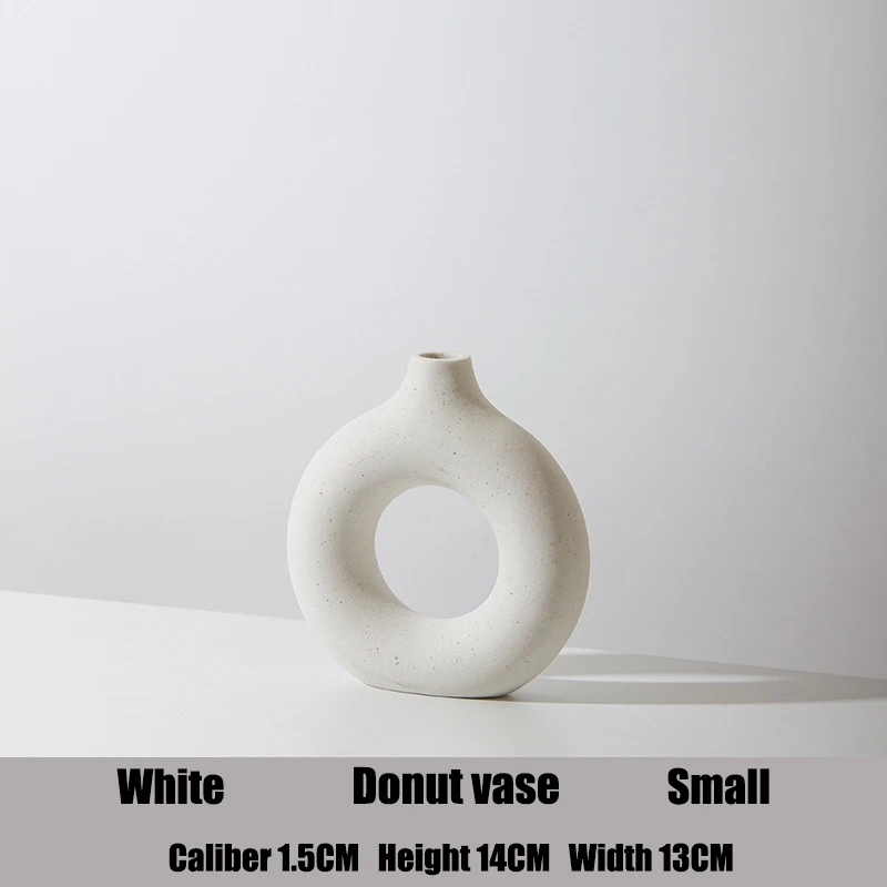 Nordic Circular Hollow Ceramic Vase Donuts Flower Pot Home Decoration Accessories Office Desktop Living Room Interior Decor Gift 4