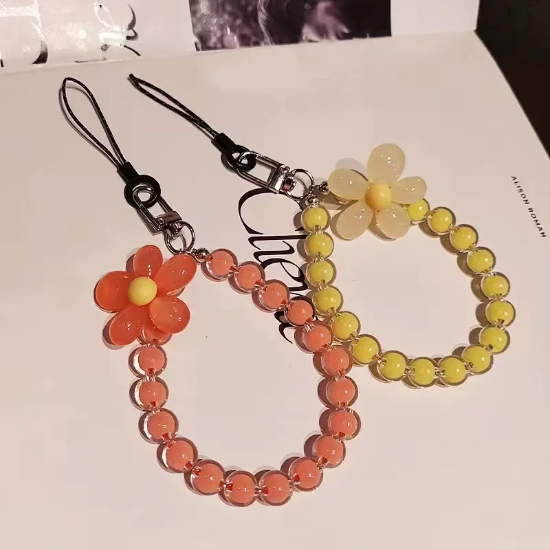 Vibrant Beaded Petal Lanyard Wrist Strap & Keychain Charm