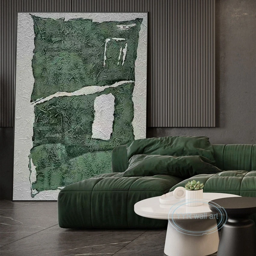 

Modern Minimalist Decor Drawing 100%Handmade Oil Painting Canvas Wall Art Green Mural Living Room Sofa Bedroom Restaurant Poster