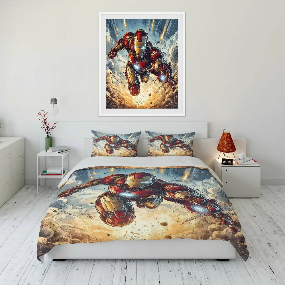 

10 Sizes Marvel Iron Man Printed Quilt Cover Pillowcase Bedding Set Kids Adult Comfortable Bed Set Twin King Bedding Set Luxury