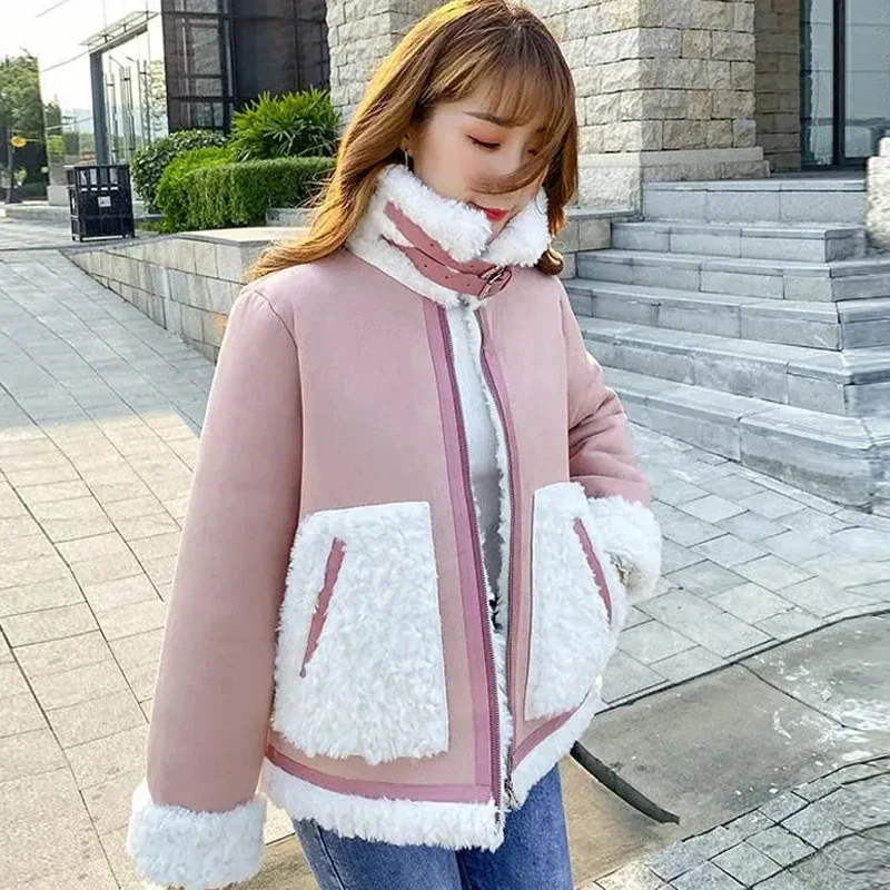  New Autumn Thick Wool Warm Coat Women Casual Fleece Jacket Loose Lady Fur Coat Student Clothes Korean Style Lambswool