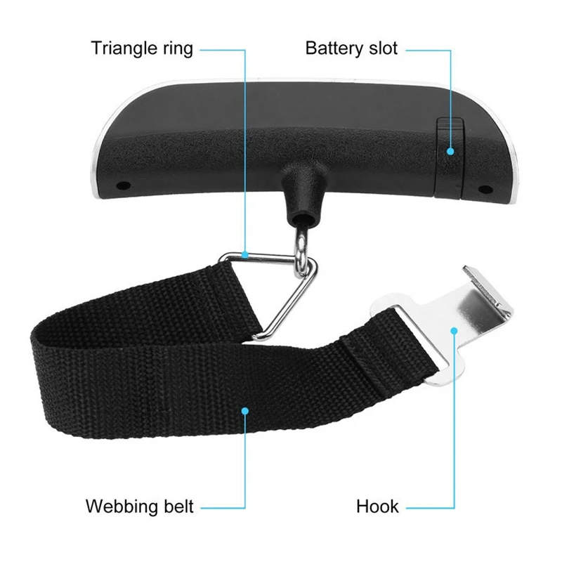 Electronic Portable LCD Digital Luggage 50kg 10g Handled Travel Weighting Fish Hook Hanging Scales laboratory teaching + Battery