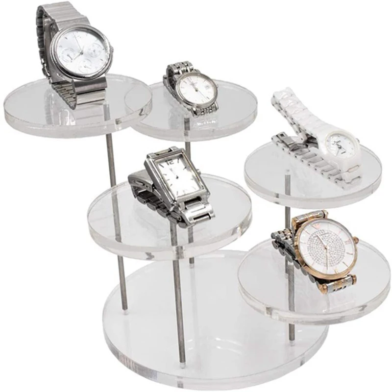 Acrylic Jewelry Display Stand 5 Layers of Circular Rotation Ring Necklace Bracelet Earrings Watch Showcase Shelf for Jeweler