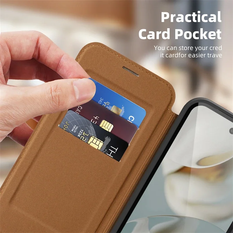 Magnetic Leather Flip Wallet Card Holder Case with Magsafe Compatibility