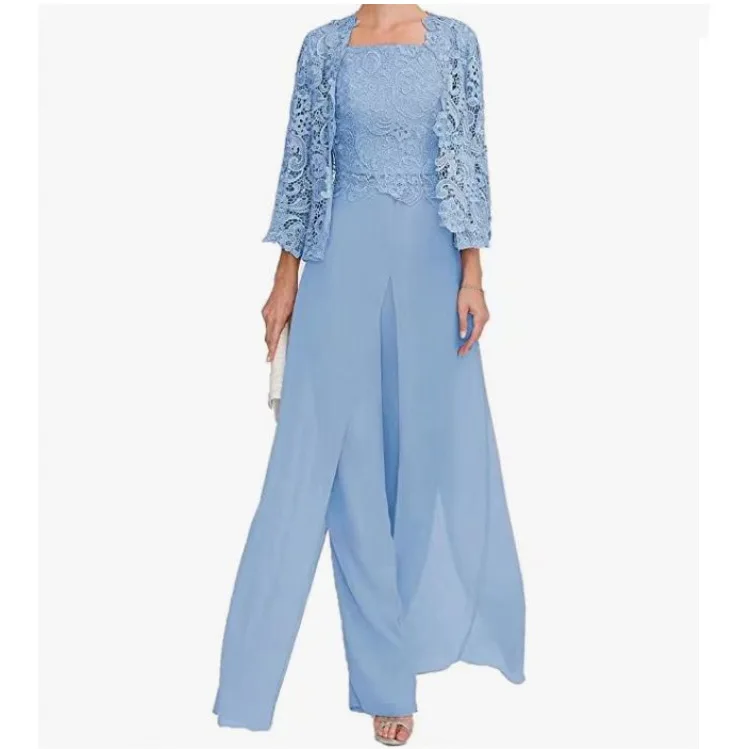 CloverBridal 3 Pieces Chiffon+Lace Vestidos De Fiesta Elegantes Para Mujer Solid Color Loose Occasion Women Dress WM9978