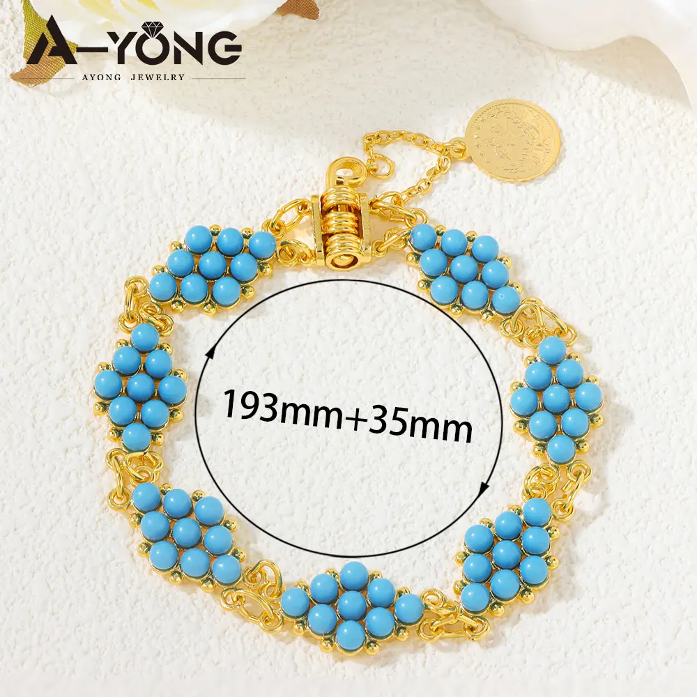 Dubai Mode Perlenarmband 21k Vergoldet Italienischer Boho Eleganter Blauer Stein Armbänder Arabische Damen Braut Event Party Schmuck – Detail 3