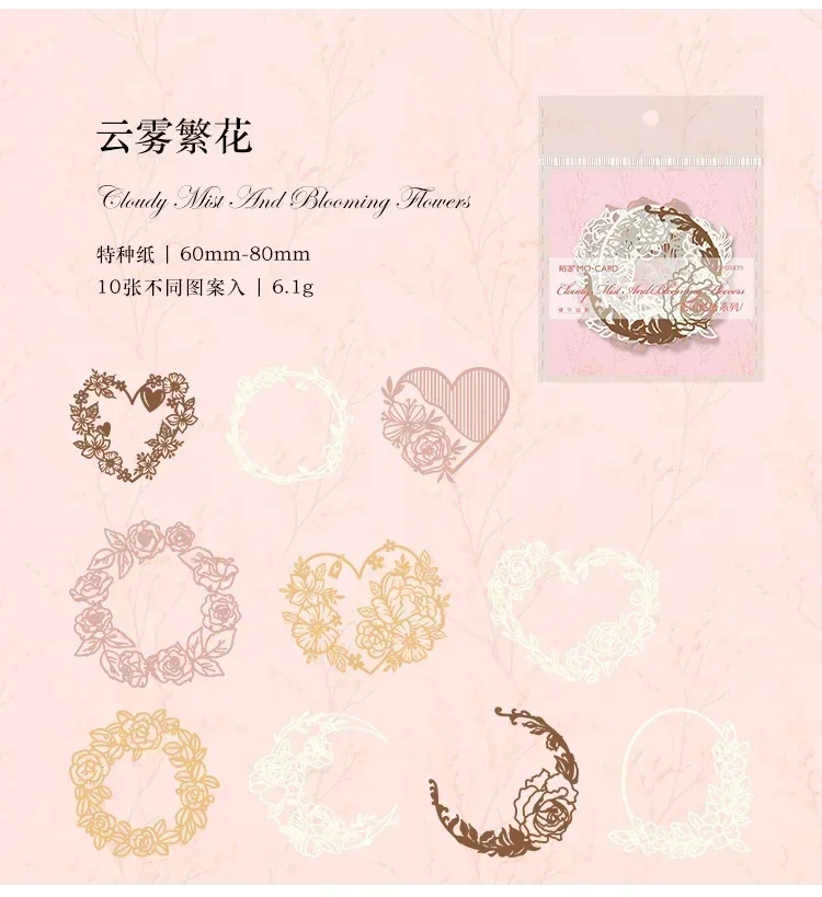 10Sheets Pattern Collage Border Scrapbook Handbook Lace Card Pack Flower Material Decoration Hollow Background 10*10CM