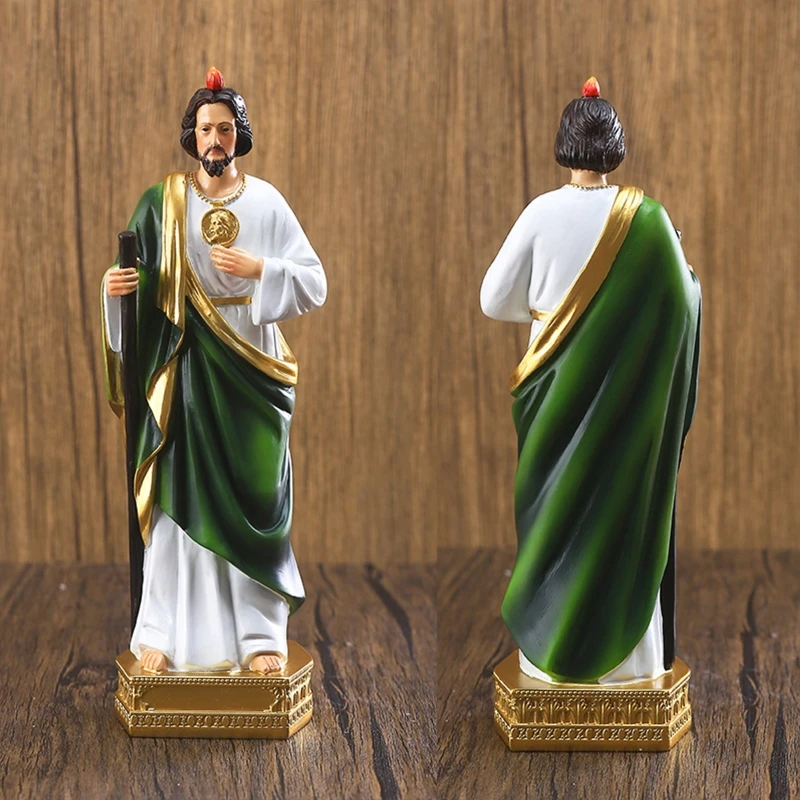 Christian Statue 95AA Saint Jude Statue Catholic Christian Hand Painted Holy Religious Figurine for Home Bedroom Church Decoration Gift